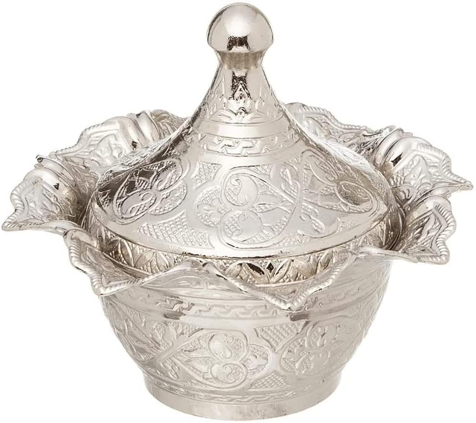 Alisveristime Traditional Turkish Delight and Sugar Bowl with Authentic Motifs - Available in Five Colors (Gultas Big Bowl) (Silver)