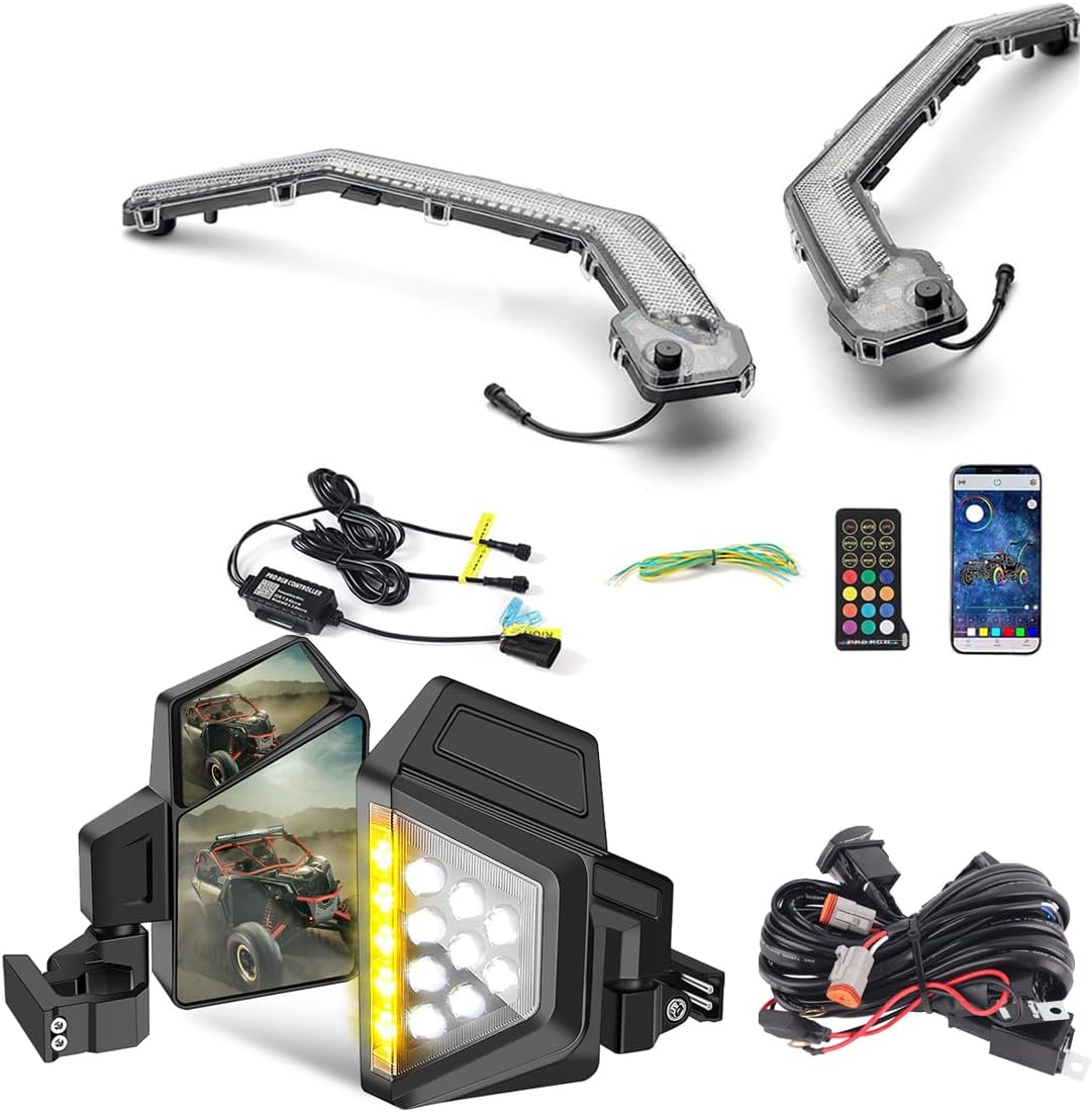 Chelhead X3 Fang Lights with Side Mirror, Amber Turn Signal Lights, Street Legal Kits Compatible with Can Am Maverick X3 XDS XRS Max Turbo R