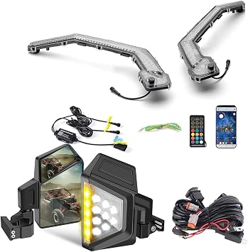 Chelhead X3 Fang Lights with Side Mirror, Amber Turn Signal Lights, Street Legal Kits Compatible with Can Am Maverick X3 XDS XRS Max Turbo R