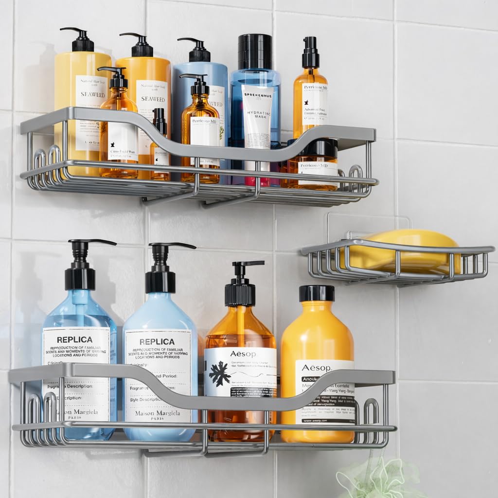 Photo 1 of OMAIRA 3-Pack Shower Caddy Set with Soap Holder, Grey