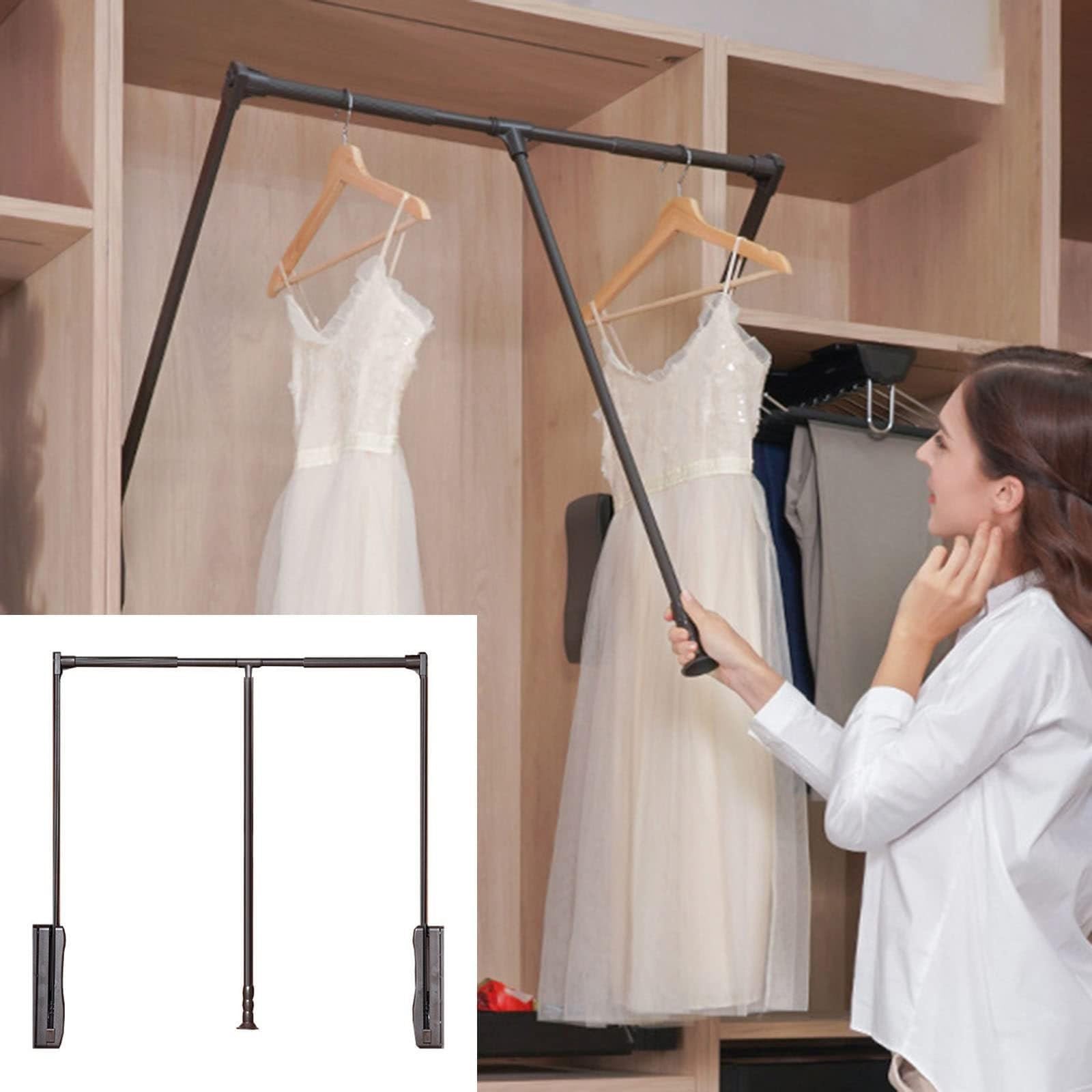 Tringle métallique de 65 à 120 cm élévatrice pour rangement armoire solide