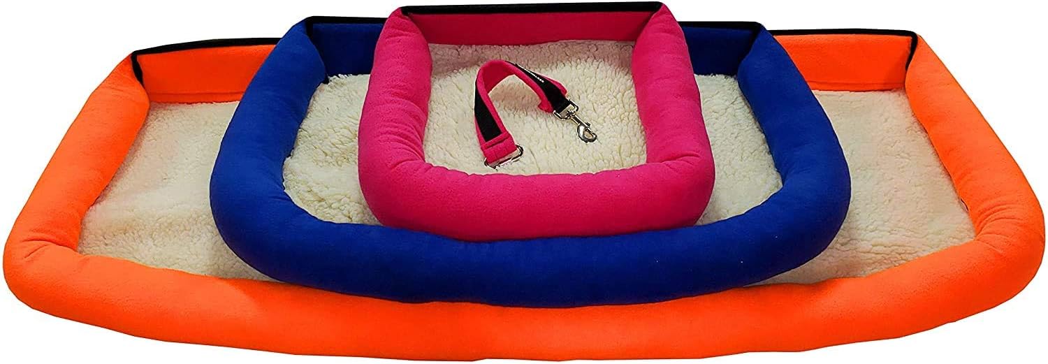 ActiveDogs No Slip Travel Dog Bed w/Safety Seat Belt Attachment Clip, Soft Fleece Bed & Wide Bolster Cushion - Small 19"x19", Black