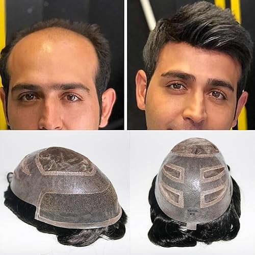 Toupee - Sistema de reemplazo de cabello humano para hombres, piel fina y francesa, firme, encaje frontal, prótesis para hombres (8 x 10 pulgadas,