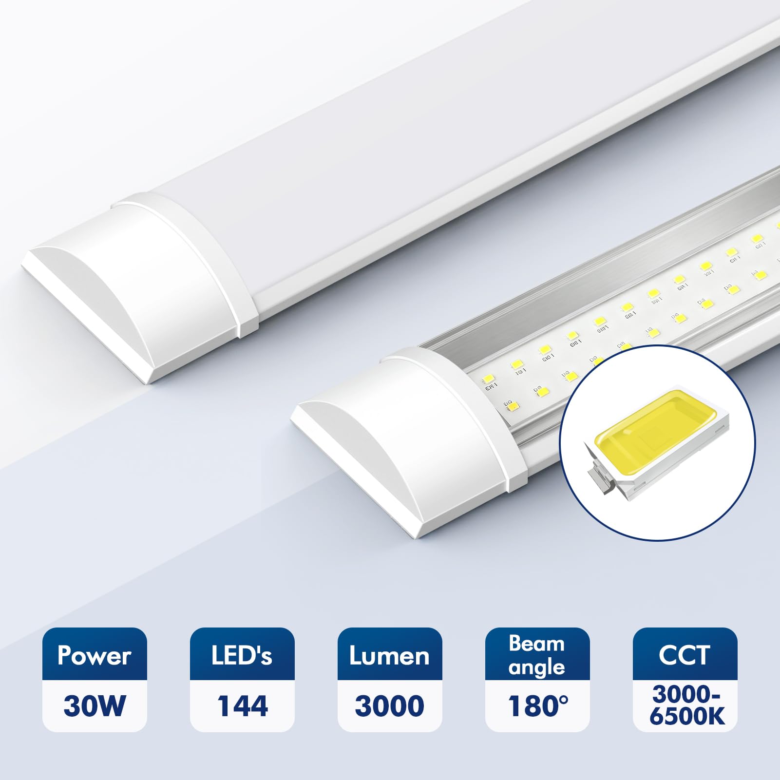 4er Feuchtraumleuchte LED 90CM, Kellerlampe 30W 3000LM, GaragenLampe Kaltweiss 3000K, Röhre Lampe IP65 Wasserfest, Werkstattlampe Deckenleuchte, Feuchtraum Leuchte für garage Werkstatt Keller