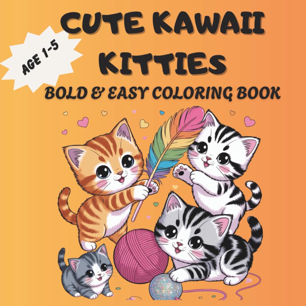 Cute Kawaii Kitties: Bold and Easy Coloring Book