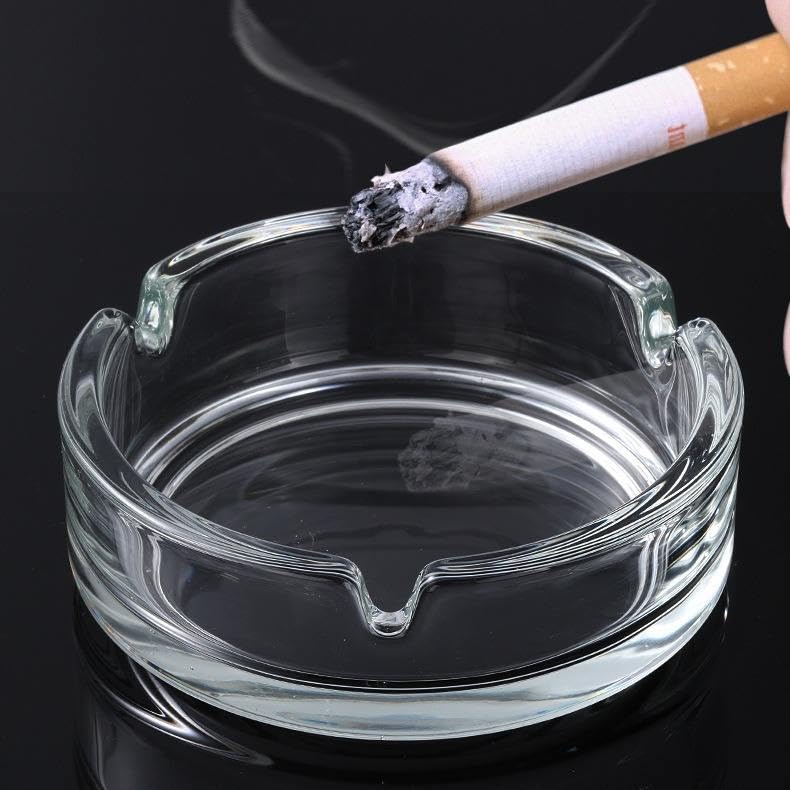 Glazora Hub Elegant Crystal Glass Ashtray for Cigarettes 101 MM Set Of 1, Heavy Duty, Modern Round Design, Perfect For Home, Office, Patio, or Indoor/Outdoor Use – Easy to Clean, Clear 3