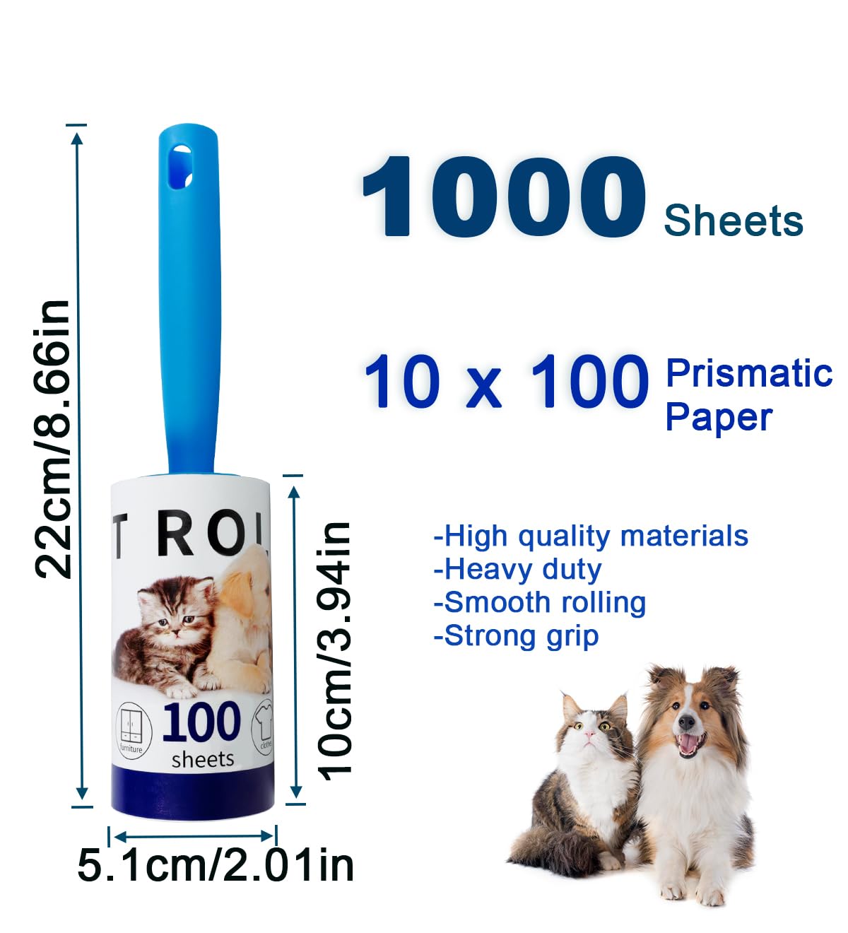 Extra klebrige Fusselrolle Mega Value Set 1000 Blatt, mit 3 Griffen Lint Roller, Fusselroller für Kleidung & Tierhaare.