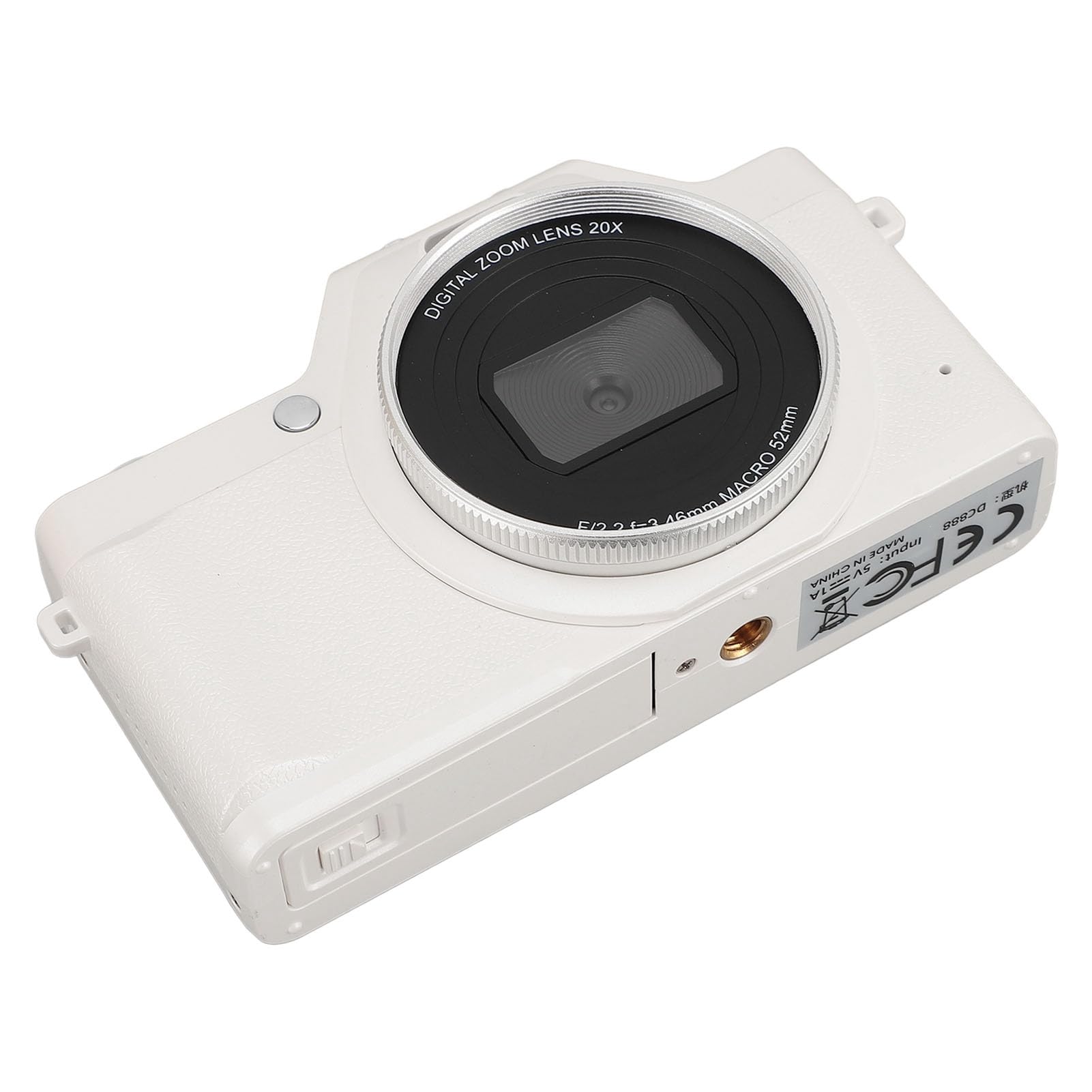 Cámara Digital, Cámara de Vlogging UHD 58MP 4K con Enfoque Automático, Cámara de Zoom 20X para Apuntar y Disparar para Fotografía, Cámara Compacta Antivibración con Flash (White)