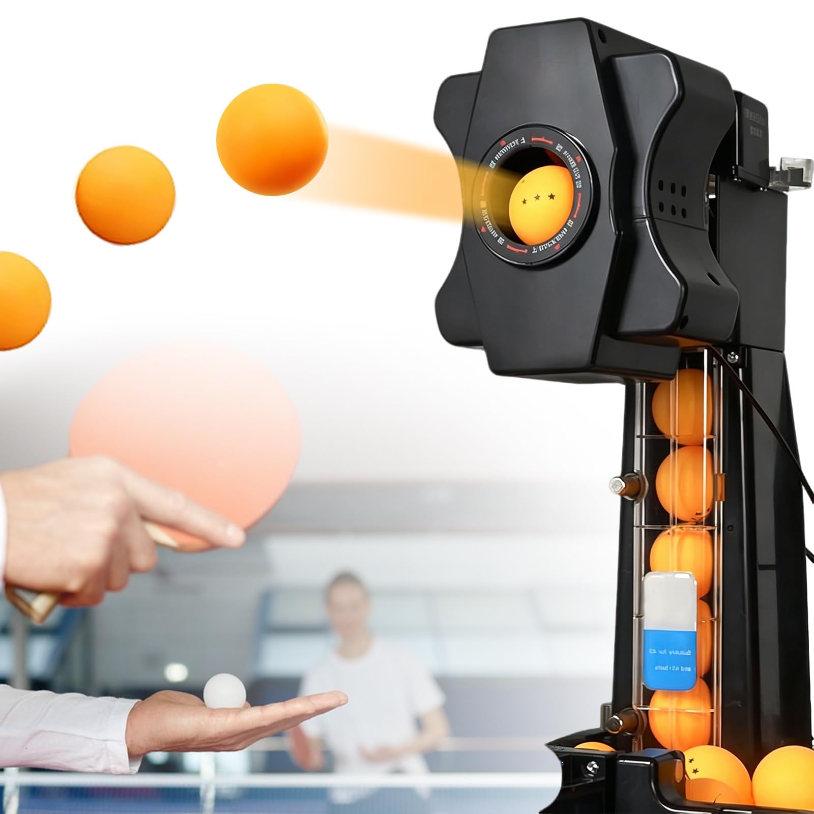 Ping Pong Training Robot con 9 modalità di Rotazione, Doppia Ruota, 35-90 Palline/min, Funzione di svuotamento con Un Solo Tasto, Recupero Automatico per Principianti e Professionisti