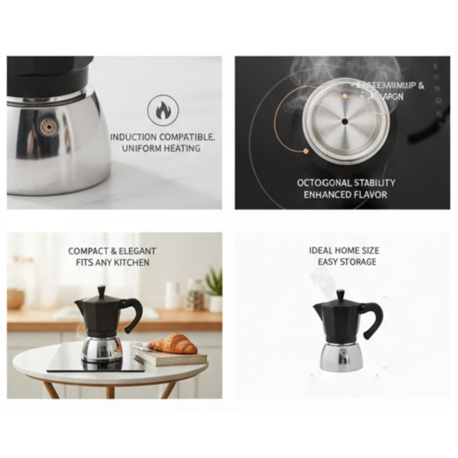 Caffettiera Italiana, Caffettiera da Piano Cottura da 300 Ml con Base a Induzione, per Fornello Elettrico a Gas da Campeggio per Uso Domestico