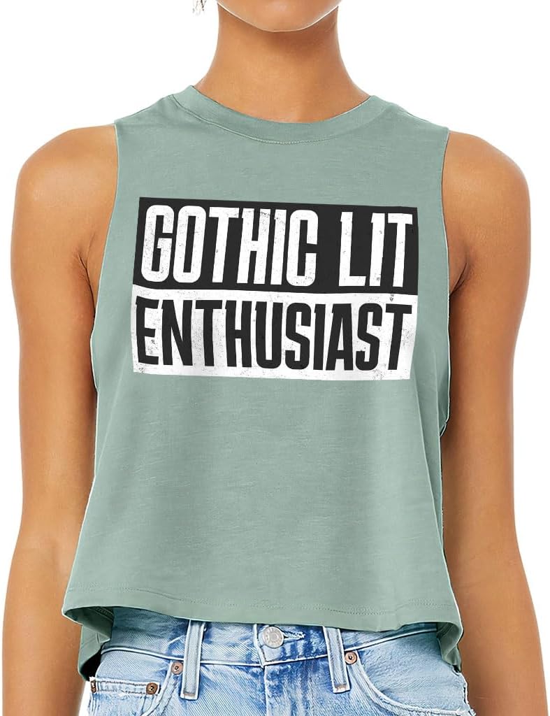 Gothic Lit Enthusiast Racerback Cropped Tank - Minimalist Women's Tank - Word Art Tank Top
