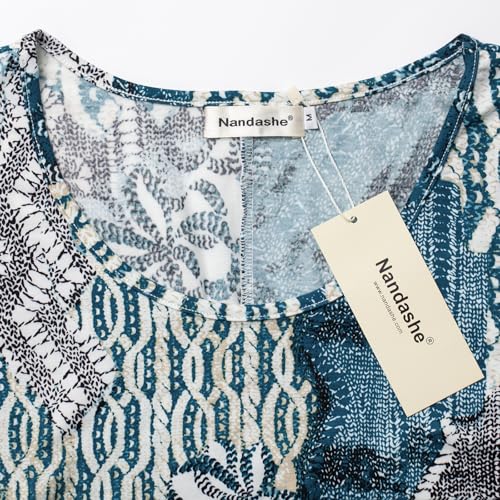 Image of Nandashe Womens 3 /4 Sleeves Floral Tunic Shirts Summer Casual Dressy Blouse Tops