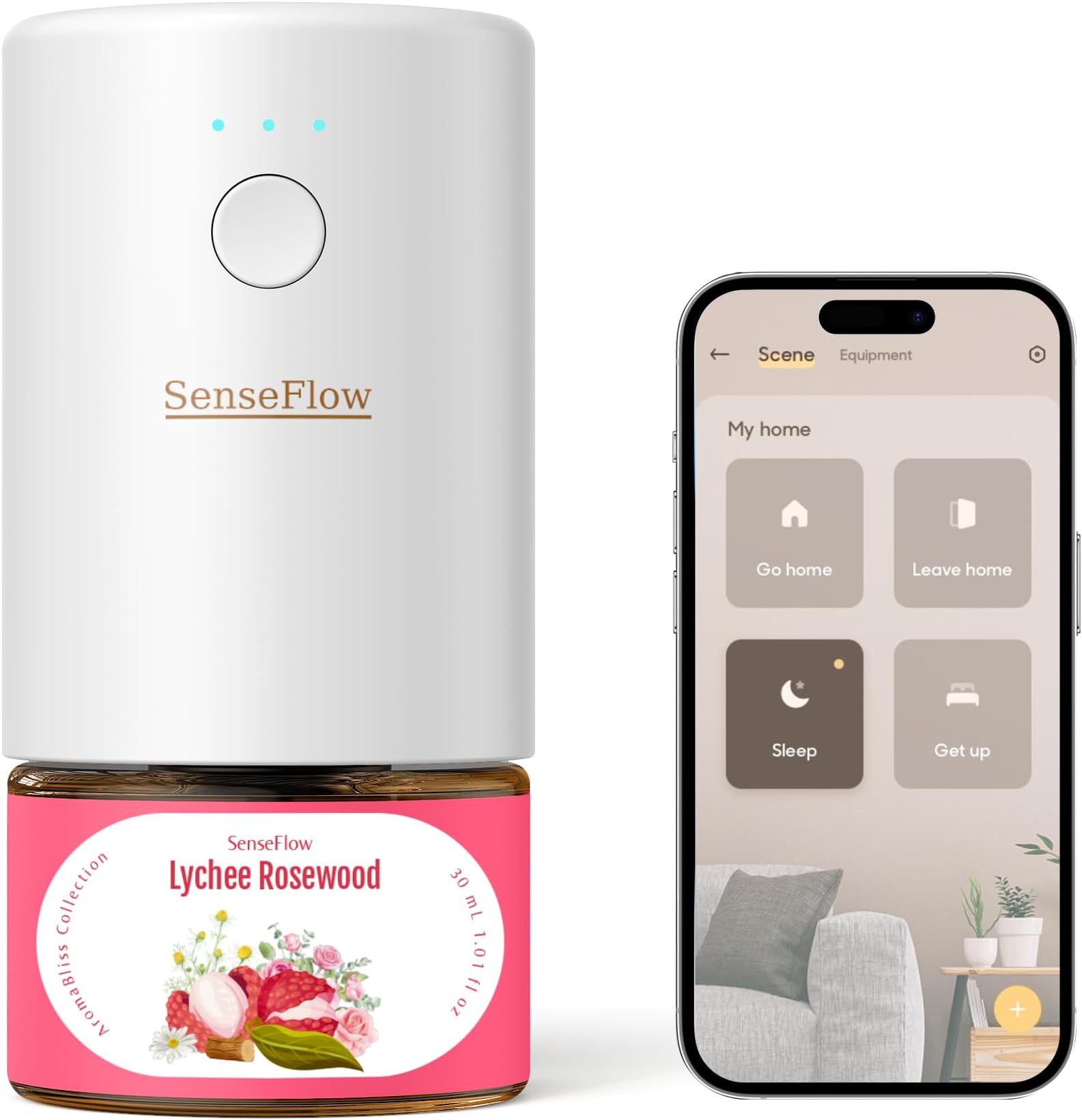 SF101S Pro Smart Plug In Air Freshener, Waterless Essential Oil Diffuser, Non-Toxic Aroma Diffuser, Adjustable 120-Day Natural Scent Mist, Covers 1000 Sq Ft- Free 30ml Lychee Rosewood