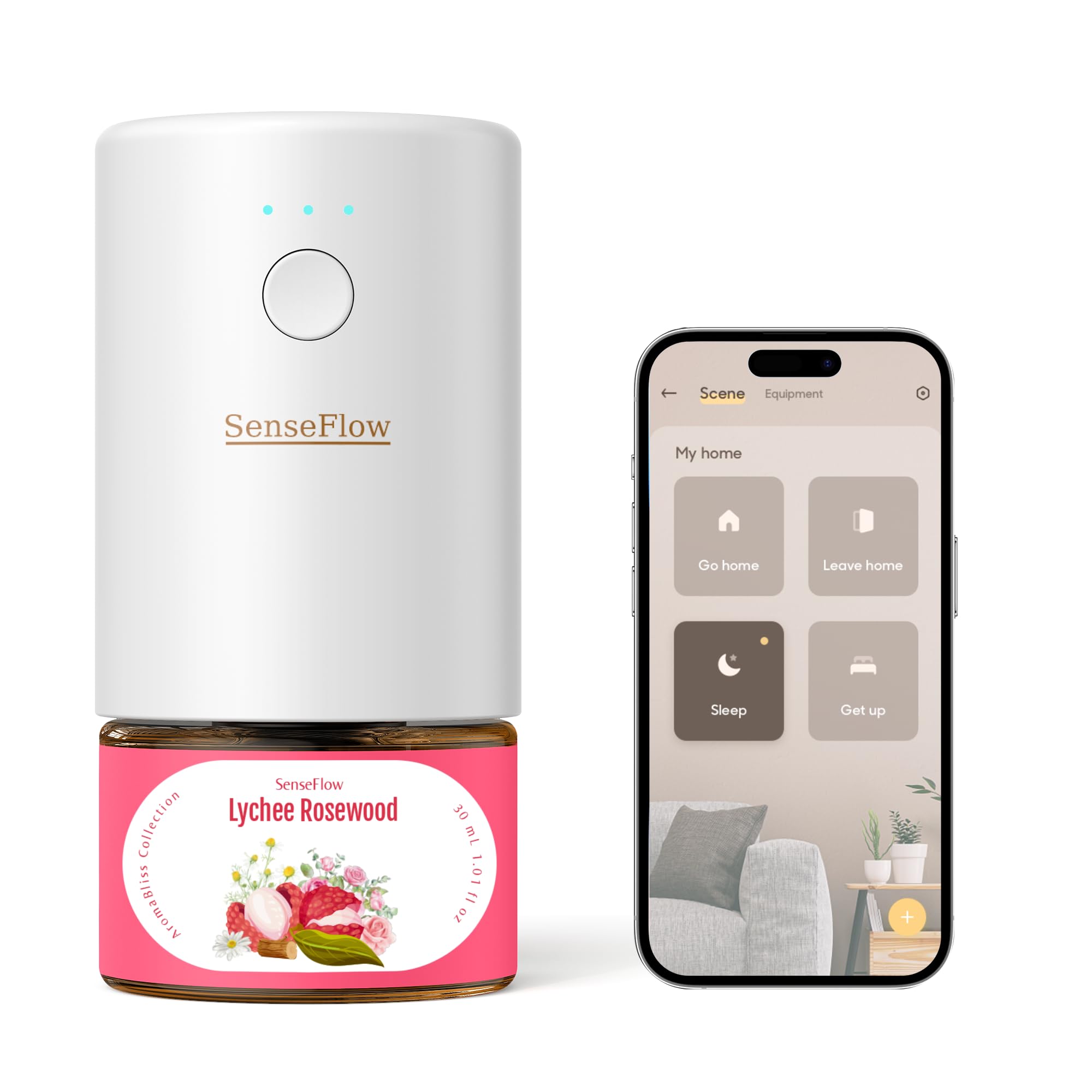 SF101S Pro Smart Plug In Air Freshener, Waterless Essential Oil Diffuser, Non-Toxic Aroma Diffuser, Adjustable 120-Day Natural Scent Mist, Covers 1000 Sq Ft- Free 30ml Lychee Rosewood