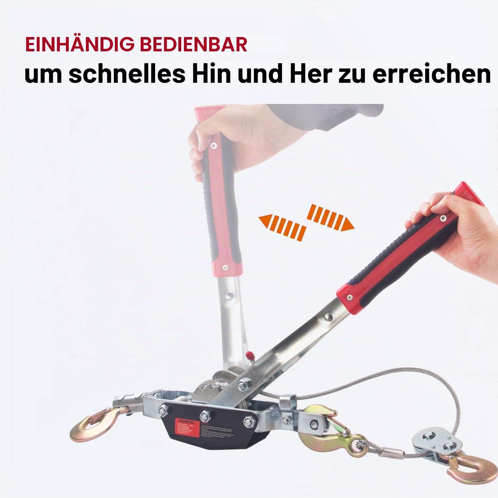 Seilwinde, 5 Tonnen Kapazität mit 30 m langem Stahlkabel, robustes Werkzeug mit Doppelgetriebe, 3 Haken, Handseilwinde Werkzeug für Straßenfahrzeug-Wiederherstellung und Ziehen von Baum,