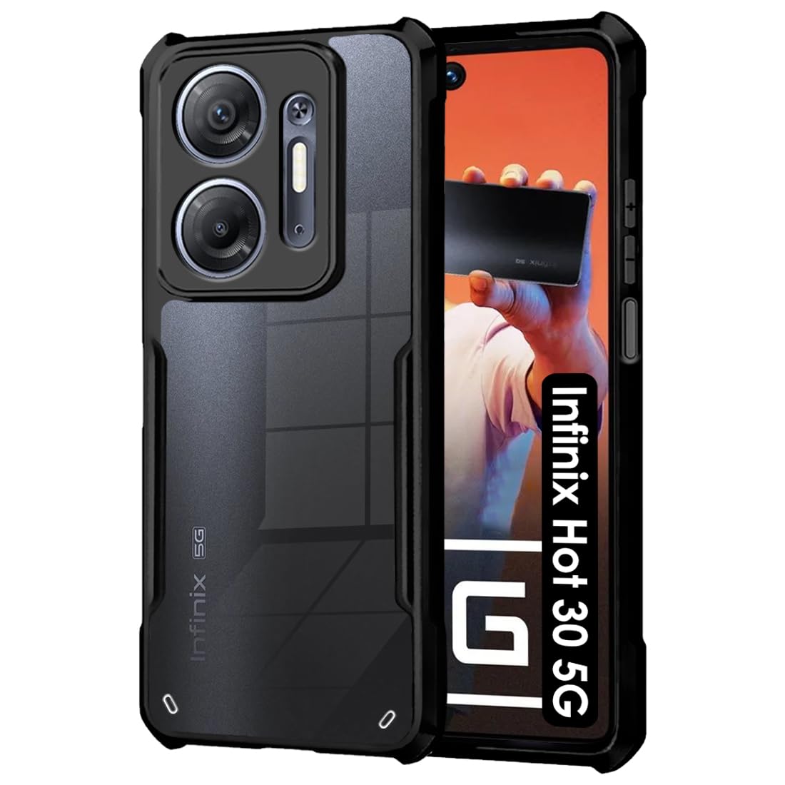 Fashionury Ultra-Hybrid Crystal Clear Back Cover Case for Infinix Hot 30 5G | Shockproof Design | Total Camera Protection | Transparent Back (PC & TPU) Infinix Hot 30 5G (Black Bumper) (B0CRQ4YCZV) Amazon Price History, Amazon Price Tracker