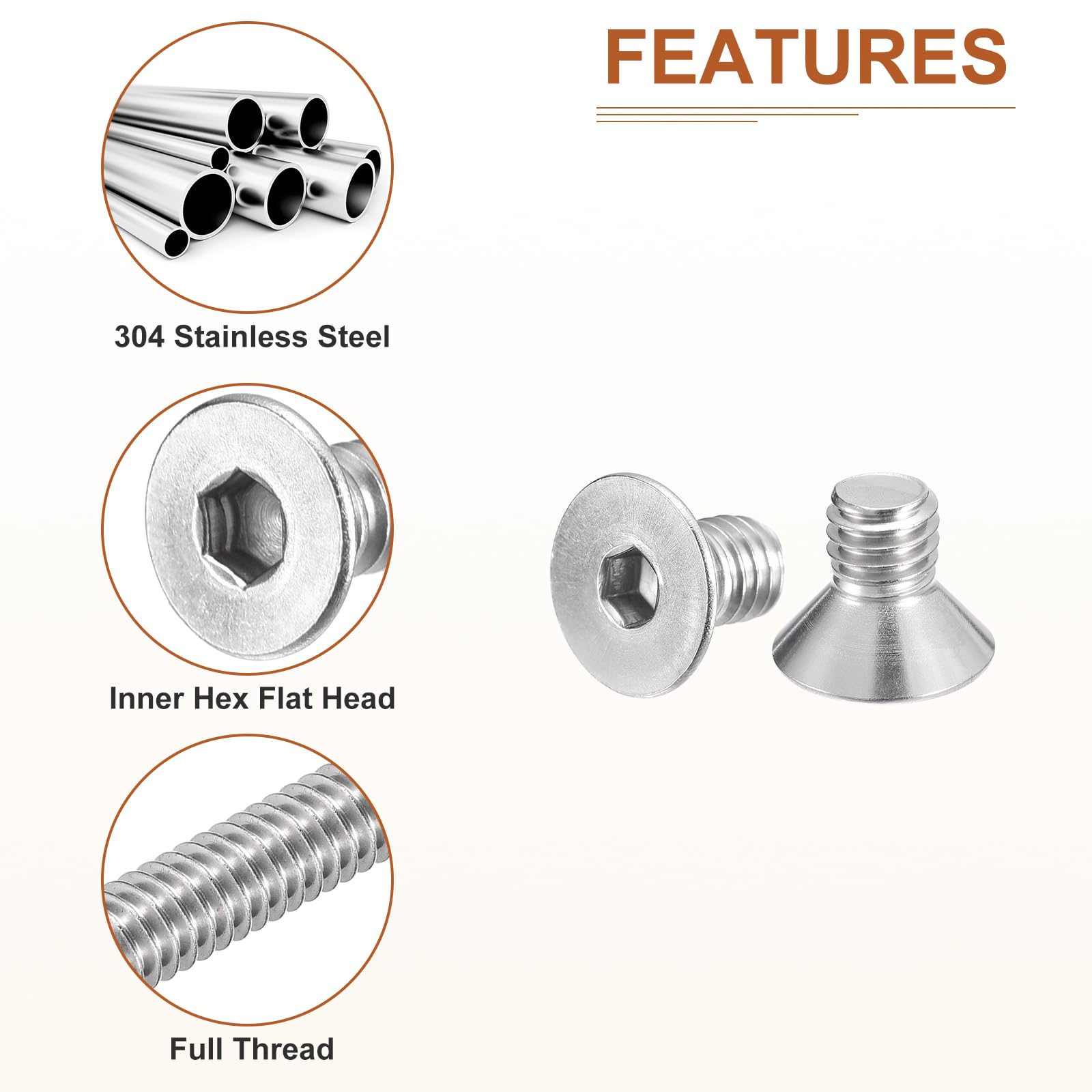 DTGN 3/8-16 x 5/8" Flat Head Socket Cap Screws, 10 Pack 304 Stainless Steel Hex Socket Flat Head Screws, Full Thread, Countersunk Bolts - Image 4