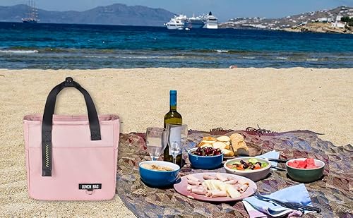 Yiq Ric Insulated Lunch Bag For Men And Women, Large Cooler Lunch Bag Water Proof, Reusable Tote With Side Pockets For Work Camping (Small Pink) #TOP5