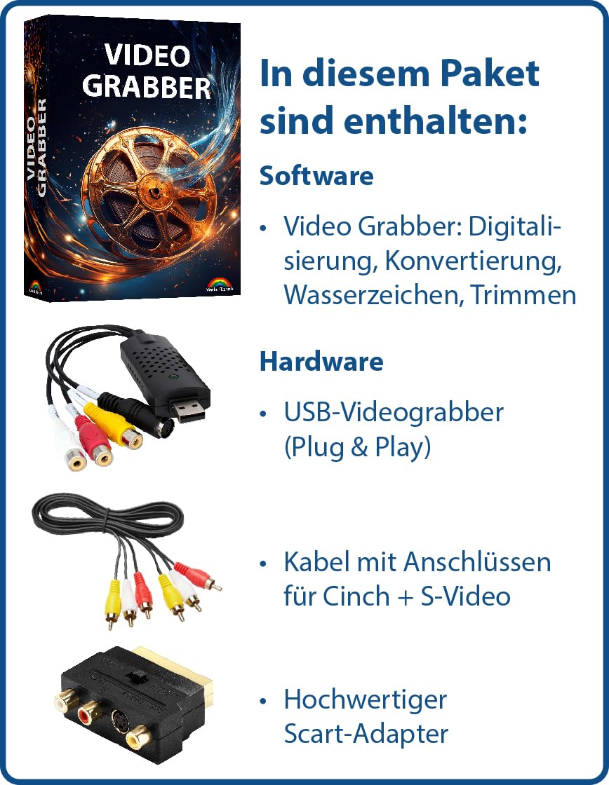 Videokassetten Digitalisieren - analog Audio und Video Konverter - VHS Kassetten digitalisieren - von jeder analogen Quelle - VHS, VCR, DVD Video Rekorder für Windows 11 / 10 / 8 / 7