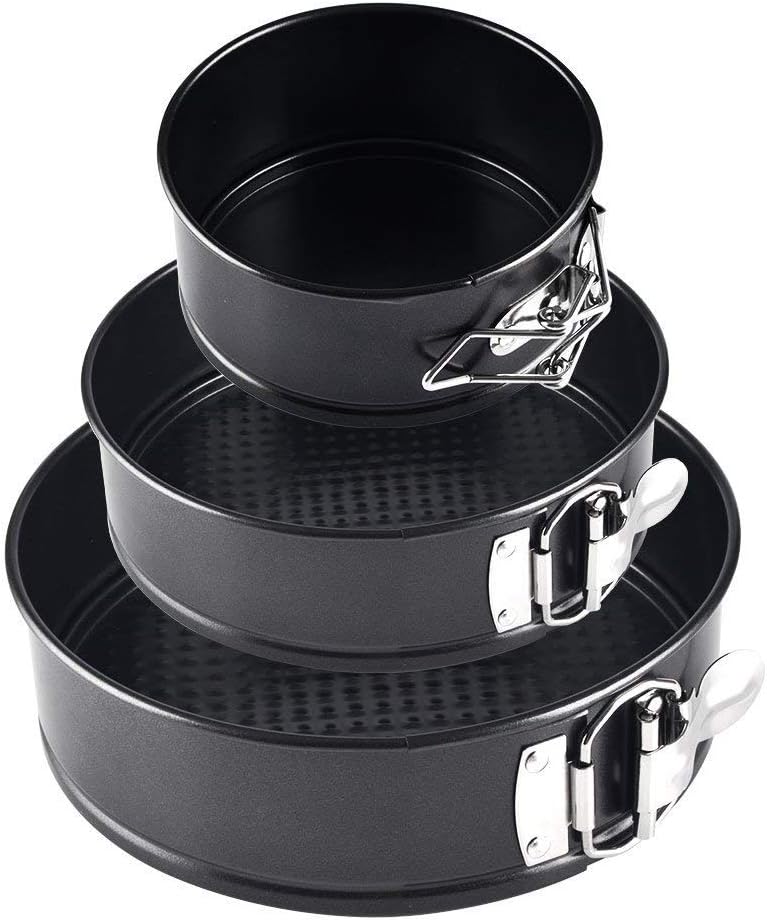 Archela Springform Cake Pan Set of 3 - Tiered sizes 4" 7" 9" - Oven Bakeware for Cheesecake and Pressure Cookers – Made with Carbon Steel Material