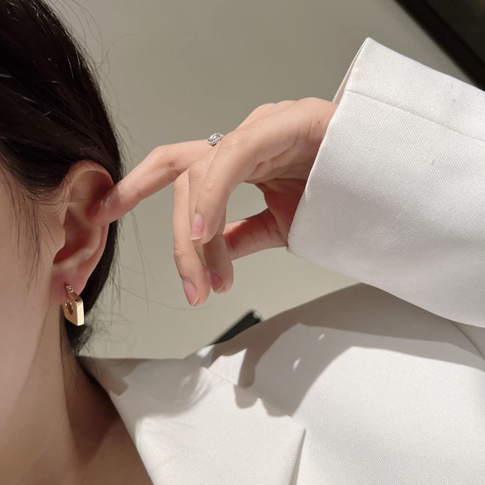 Pendientes de aro de rombo de geometría Gruesa de Plata de Ley para Mujer, Regalos de joyería encantadores de Trabajo pequeño de Alto Sentido
