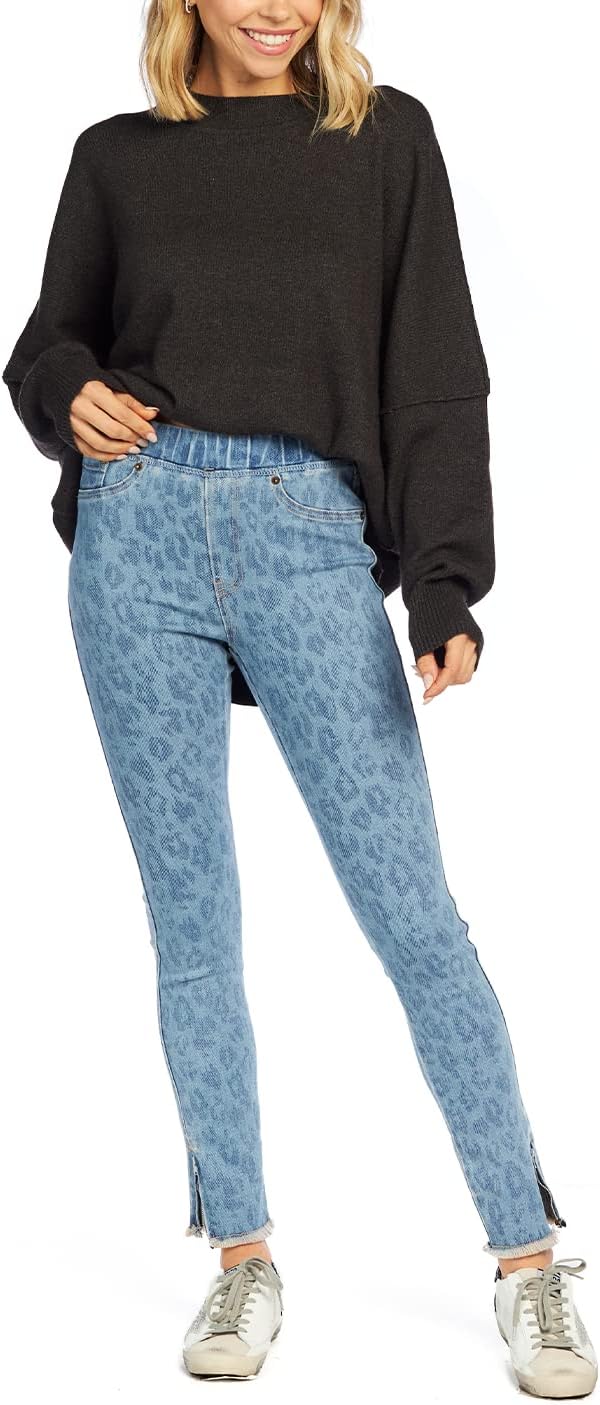 Mud Pie Women's Mud Pie Jetta Zipper Womens Jeans, Large, Blue Leopard