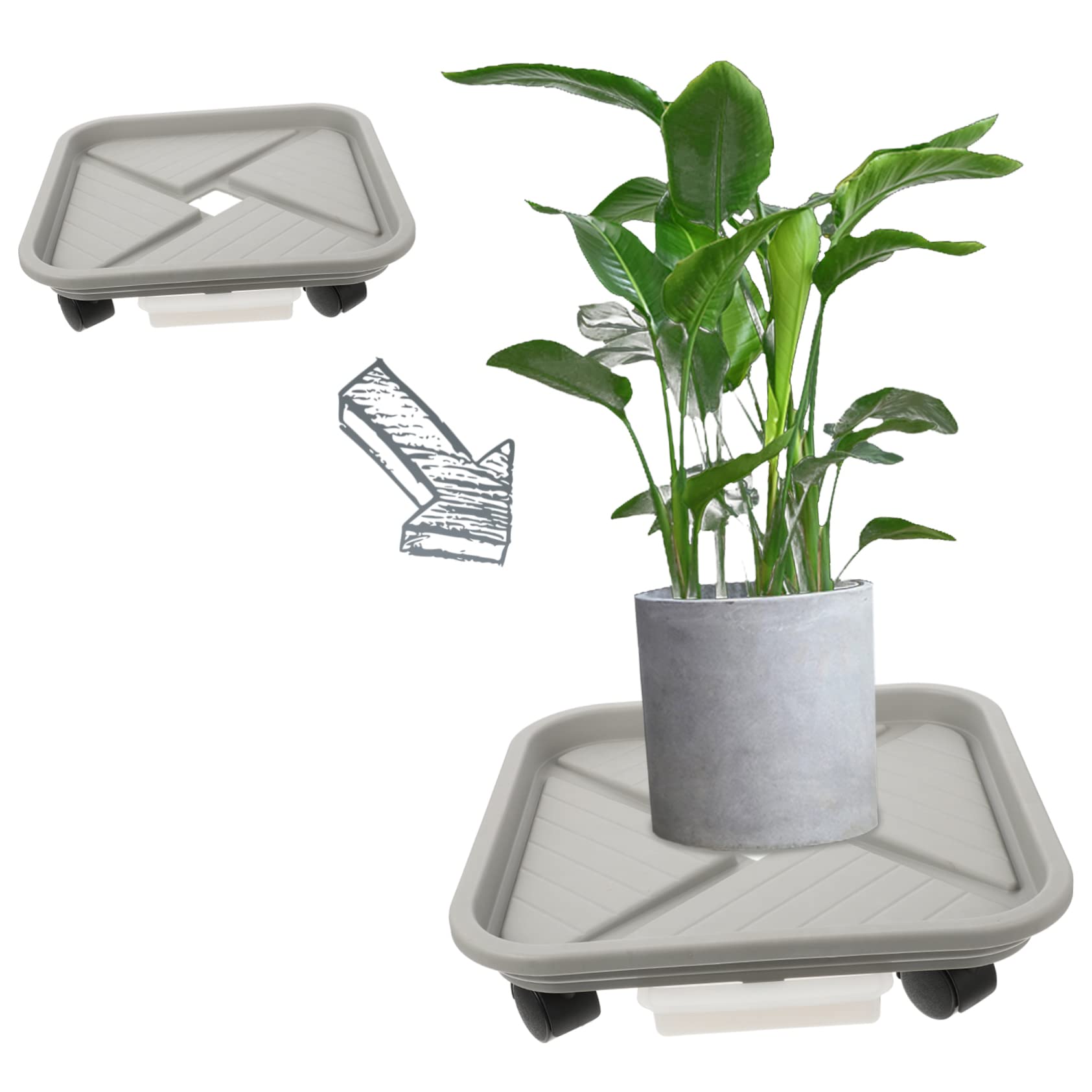 BESTonZON Flower Pot Mover Trolley with Rolling Plant Stand and Water Tray Heavy Duty Capacity Planter Pallet for Use Durable and Easy to Clean Plant Saucer Wheels