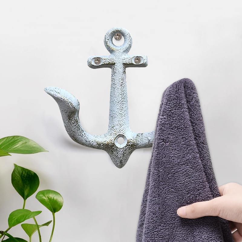 Notakia Vintage Cast Iron Nautical Anchor Wall Hooks Coastal Towel Hooks Decorative Wall Mounted Hanger for Beach House Lake House or Bathroom Decor Rustic Nautical Towel Rack (White, 1 Pack) - Image 5