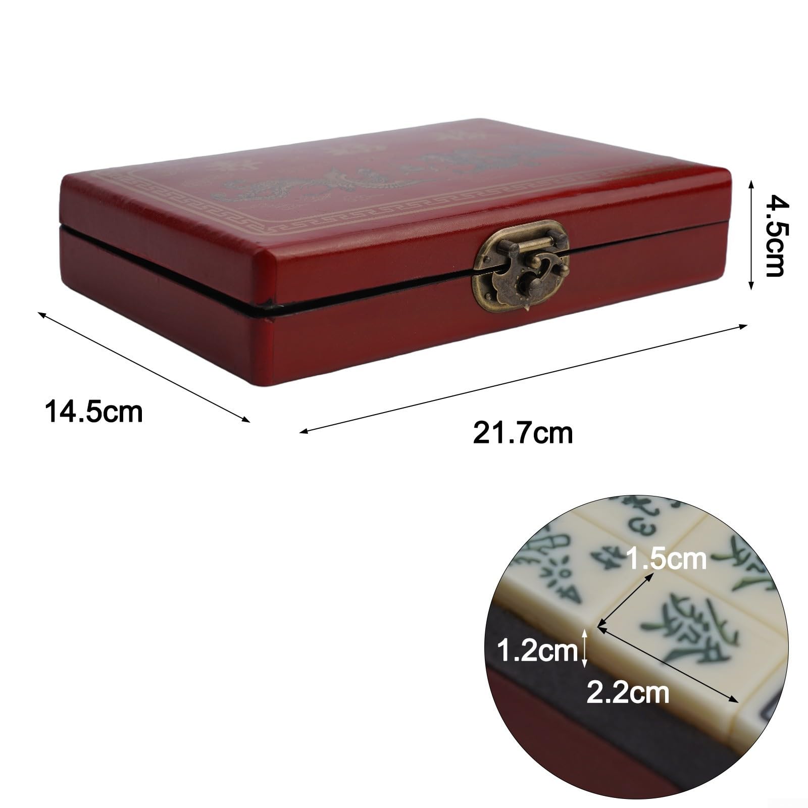Ensemble de mahjong compact dans un bel étui en bois avec 2 dés, parfait pour les joueurs en voyage (sans poignée)