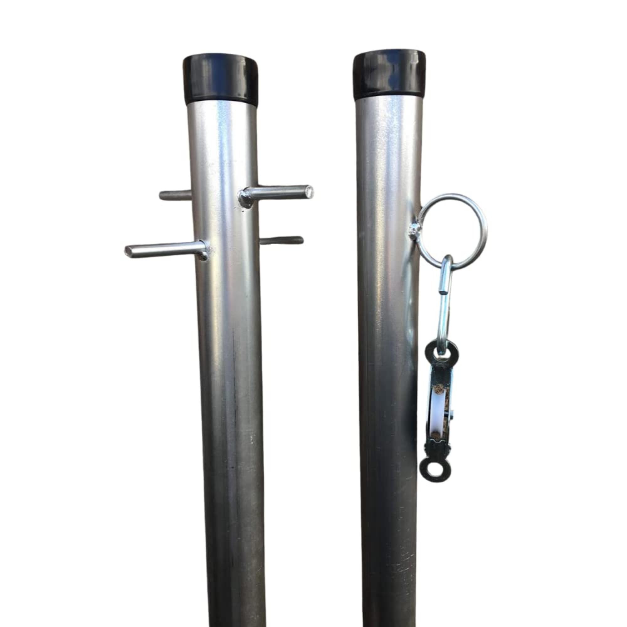 Washing Line Post - 2 x 2.4 Meter 1x Cross Peg Galvanised Pole (One Piece), 1x Pulley Wheel & Middle Cleat Hook Galvanised Pole Heavy Duty (10 Feet)