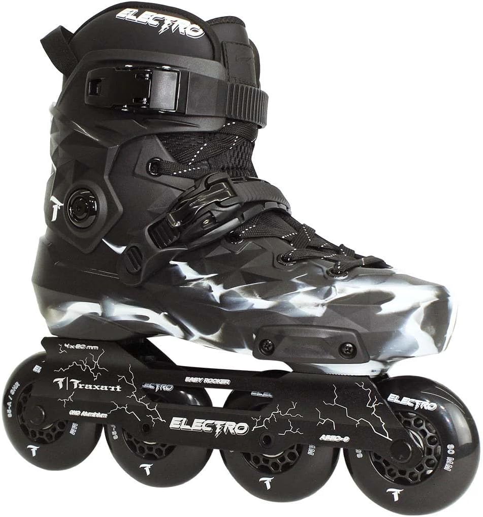 TRAXART Electro V2 Inline Skates – Rockerable CNC Aluminum Frame, Hard Shell Freestyle Design, 80mm Wheels, Chrome ABEC-9 Bearings for Men & Women