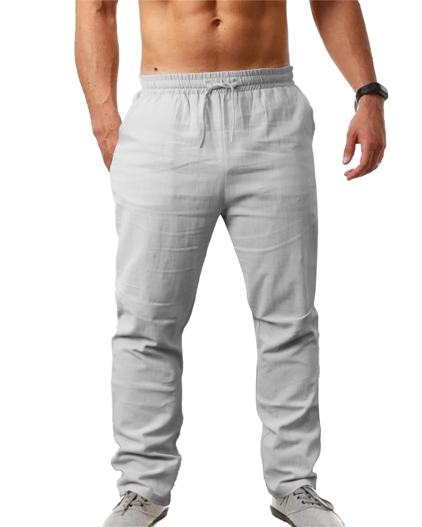 NANAMEEI Herren Leinenhose Lang mit Kordelzug Leicht Sommer Freizeit Strand