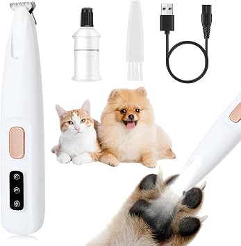 warmow Pet Micro Precision Paw Trimmer, Upgrade Multifunctional Pet Hair Clippers Waterproof Rechargeable Pet Shaver with LED Light, Pet Paw Trimmer for Paws Eyes Ears Face Rump 1 Set