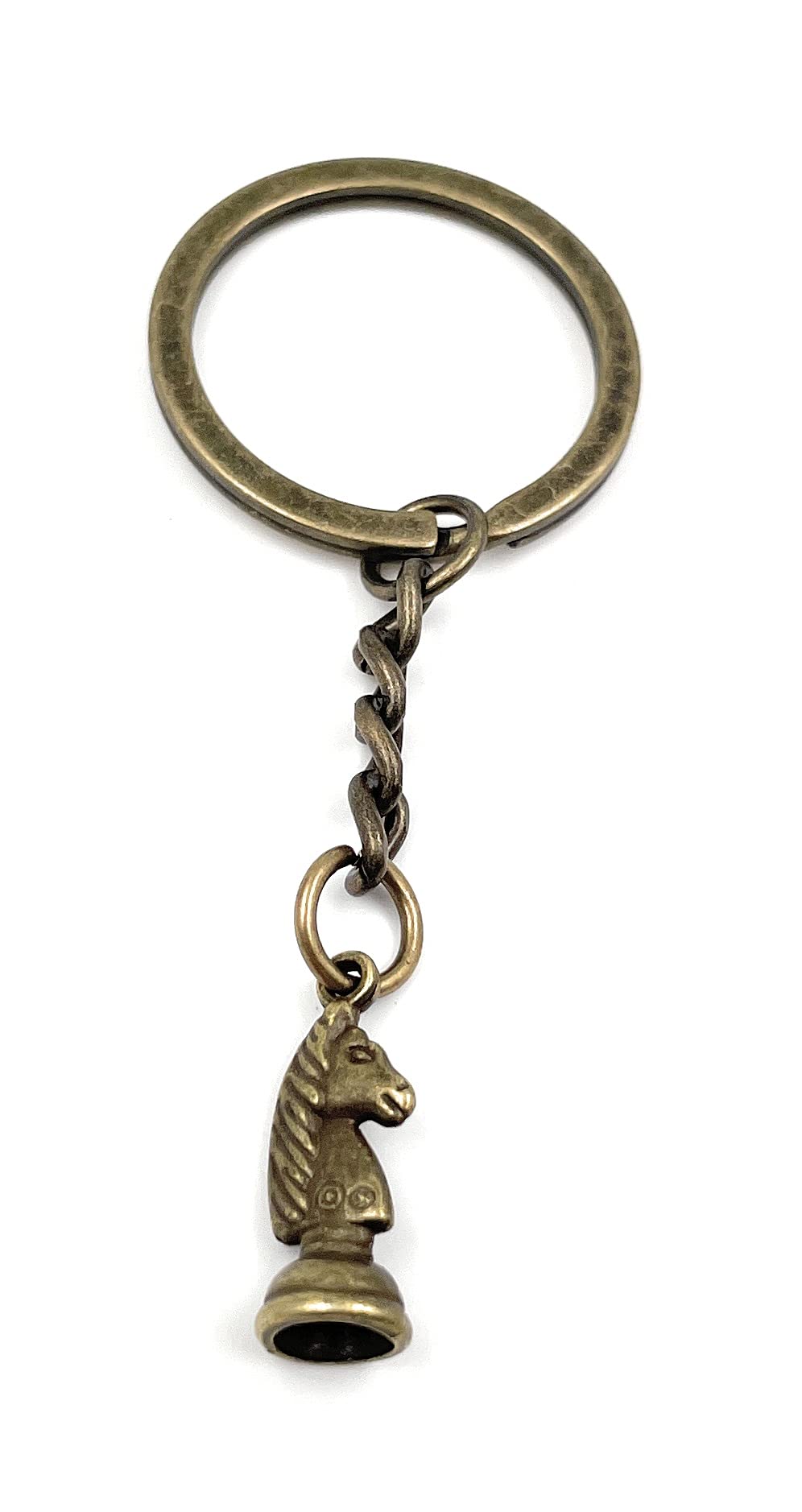 Onwomania Bronze Keychain Chess Horse Figurine Game Metal Pendant Charm