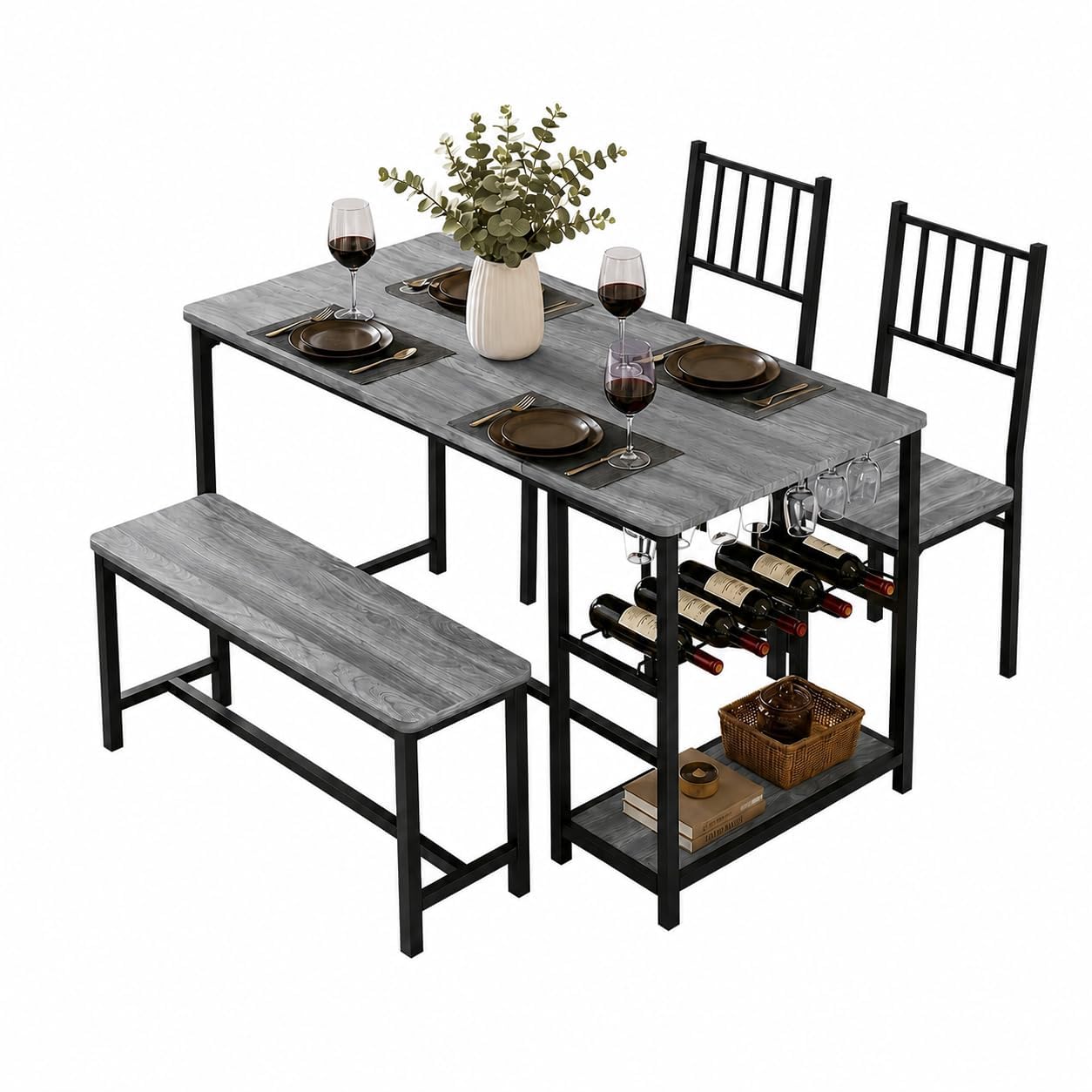 4 EVER WINNER 55-Inch Dining Table Set for 4 with Bench