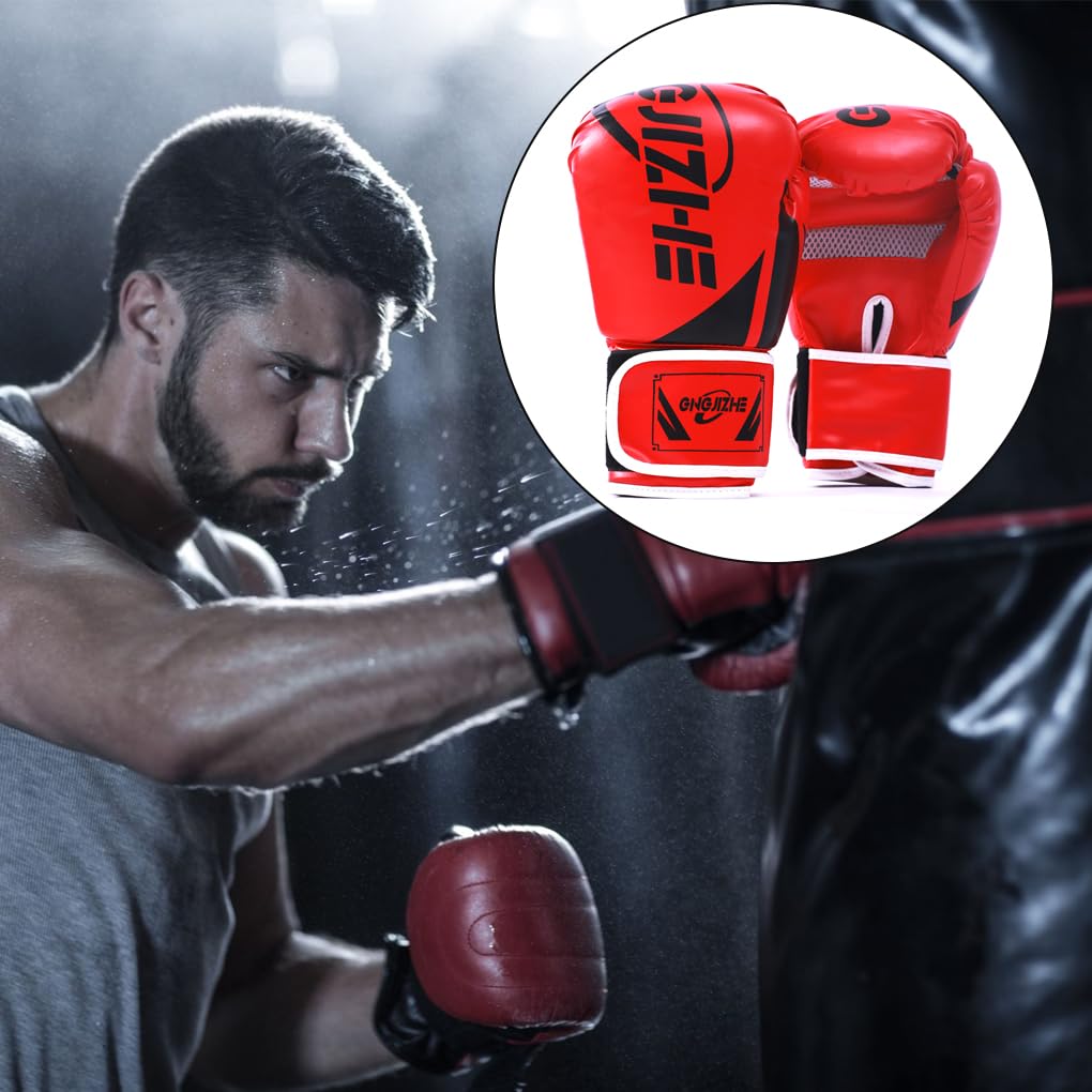 1 paio di guantoni da boxe imbottiti per allenamento e allenamento, regolabili, traspiranti, guanti da boxe protettivi per sport, colore nero, 283,5 g