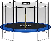 SereneLife 8-14FT Outdoor Trampoline with Enclosure Net, Ladder & Anti-Rust Coating - ASTM Approved Heavy Duty for Kids & Adults