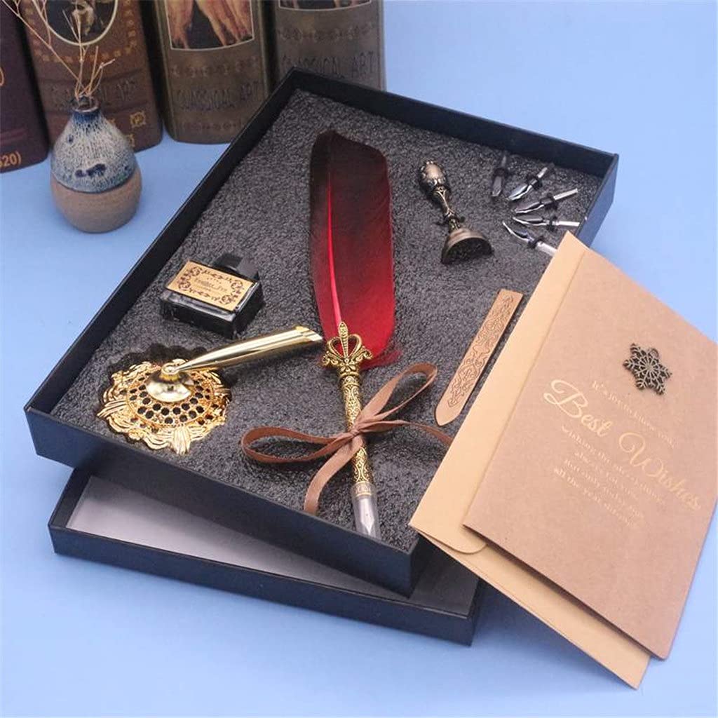 ACiyD Natürliche Gänsefeder in Wasser getaucht Füllfederhalter Kalligraphie-Geschenkbox-Set Feder-Kalligraphie-Set (Color : D) (C)
