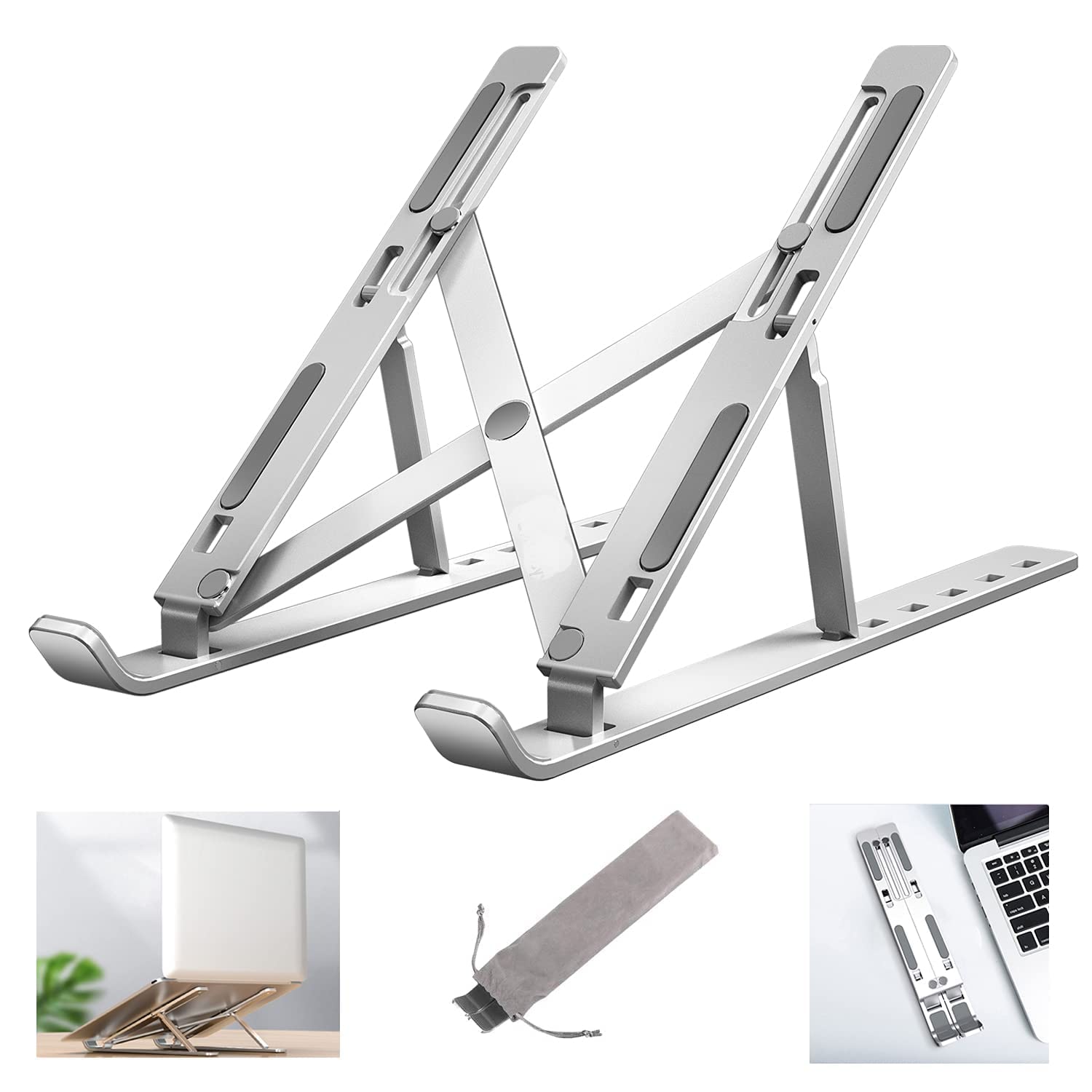 Multi Height Adjustable Metal Laptop Stand, Fold-Up, Ventilated, Portable Holder, Aluminum Foldable Geared travel Ergonomic Non-Slip Compatible for all Laptops, Devices, Mac, Tablets and Mobile (Gray) (B0B3RDX8YQ) Amazon Price History, Amazon Price Tracker