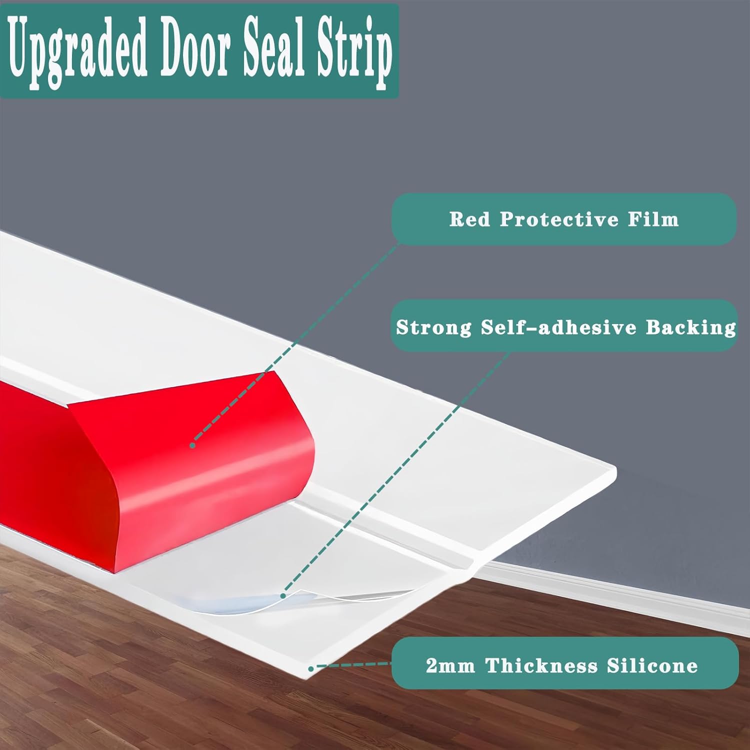 ウェザーストリッピングドアシール、シリコンドアスイープドラフトストッパー、強力粘着断熱シールストリップ、ドア下部、スライド、ガレージ