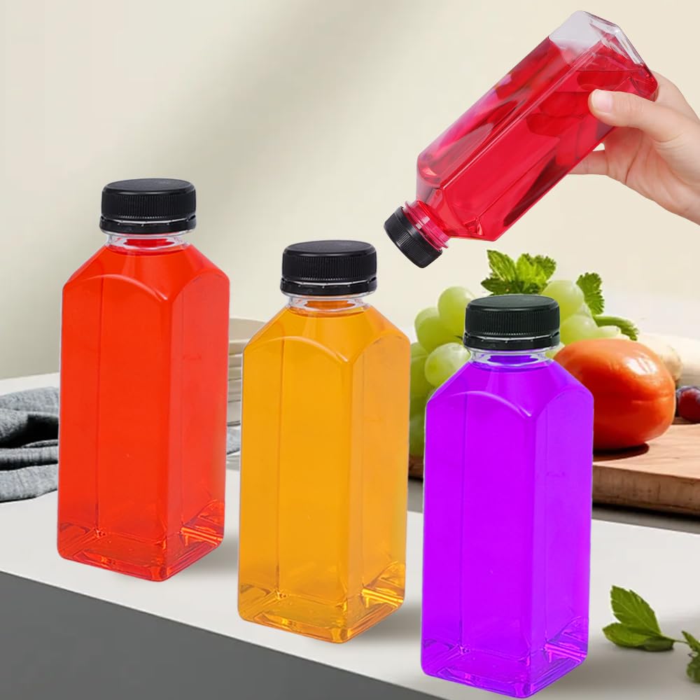 Empty Plastic Juice Bottles with Caps Water Bottle Clear Bulk Drink Containers with Lids Juicing Drinking Milk Jam
