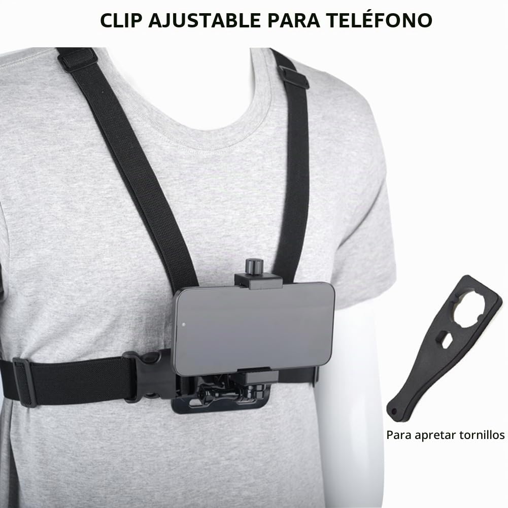 Arnés de Pecho Soporte de Pecho, Soporte Movil Pecho Ajustable, Soporte de Pecho de Teléfono Móvil para Cámara de Acción de Gopro y Teléfonos + Trípode Portátil