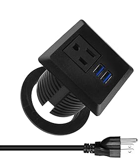 Desk Power Grommet Outlet with USB, Recessed Power Strip Socket, Fits 2" Grommet Hole, Plug in 1 AC Plug 2 USB Charging Ports, Connect with 6.56ft Extension Cord