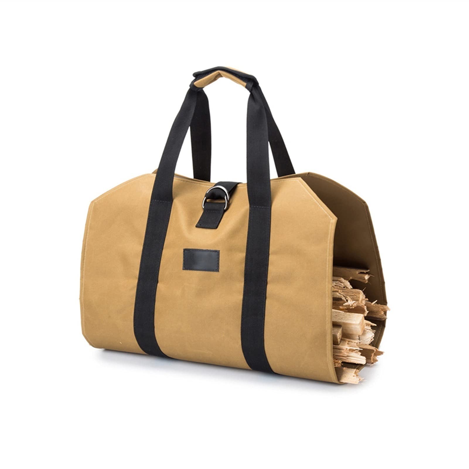Canvas Firewood Log Carrier, Firewood Tote Carrier Bag Khaki with Handles Strap for Camping Indoor Oxford Cloth