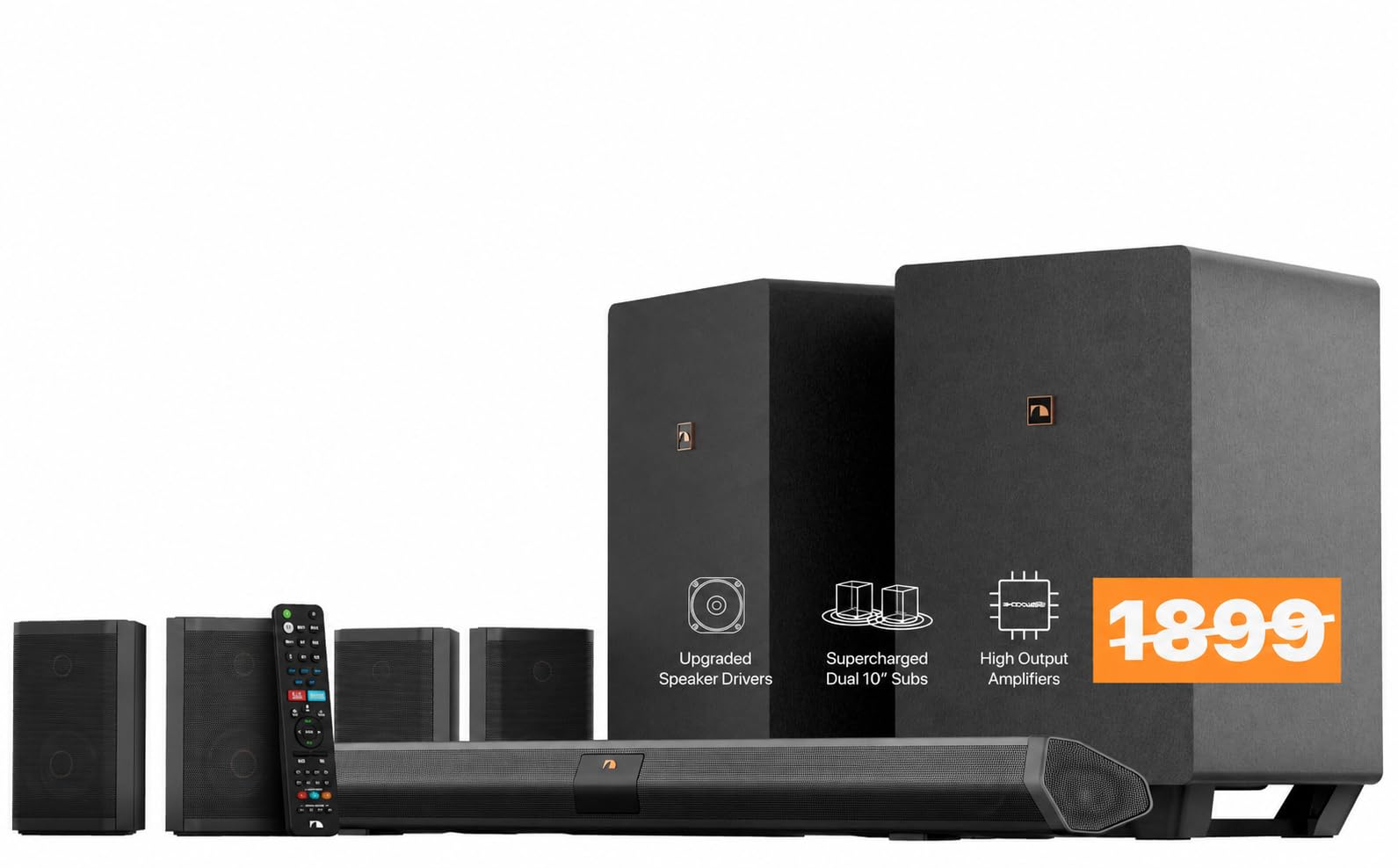 Shockwafe 9.2.4 Dolby AtmosDTSX Surround Soundbar Sys-Dual 10 Subs1300W | Plug-and-Play Home Cinema 45 Soundbar Dual 10 Wireless Subwoofers 4 Rear Surround Speakers Wired product thumbnail 3