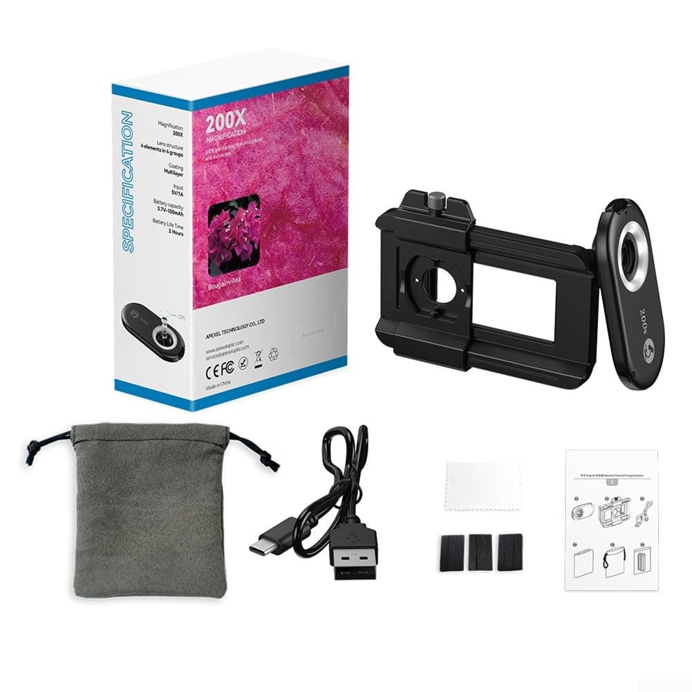 Telefono 100X per microscopio Lens con luce LED per telefono 100X (150x) | Ingrandimento 100X, luce LED integrata, scatti chiari, materiale ABS, design portatile a clip