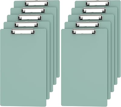 Plastic Legal Size Clipboard Set of 10, Green 8.5 x 14 Clip Boards | Size 9 x 15 in, Long Writing Board for Lawers, Office & School Supply