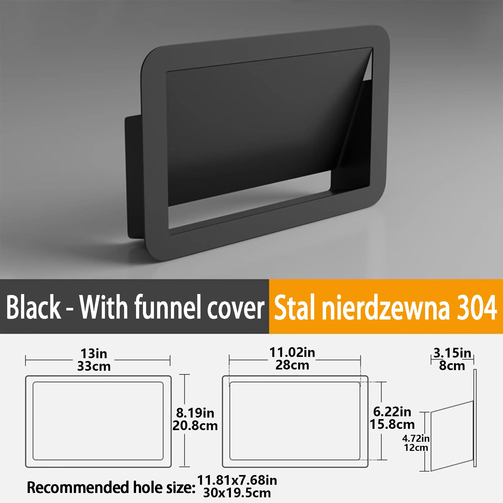 Cubierta Cubo Basura Empotrado Cuadrado, Tapa Cubo Basura Apertura Lateral Acero Inoxidable 304, Cesta Residuos Oculta Incorporada para Gabinete Cocina,Negro,Style C