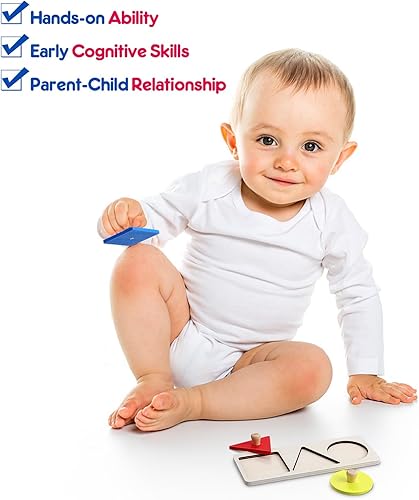 Miniatura 4 de Kisangel Rompecabezas de clavijas de madera con forma de madera Montessori, panel geométrico de madera, tablero de perilla de madera, rompecabezas