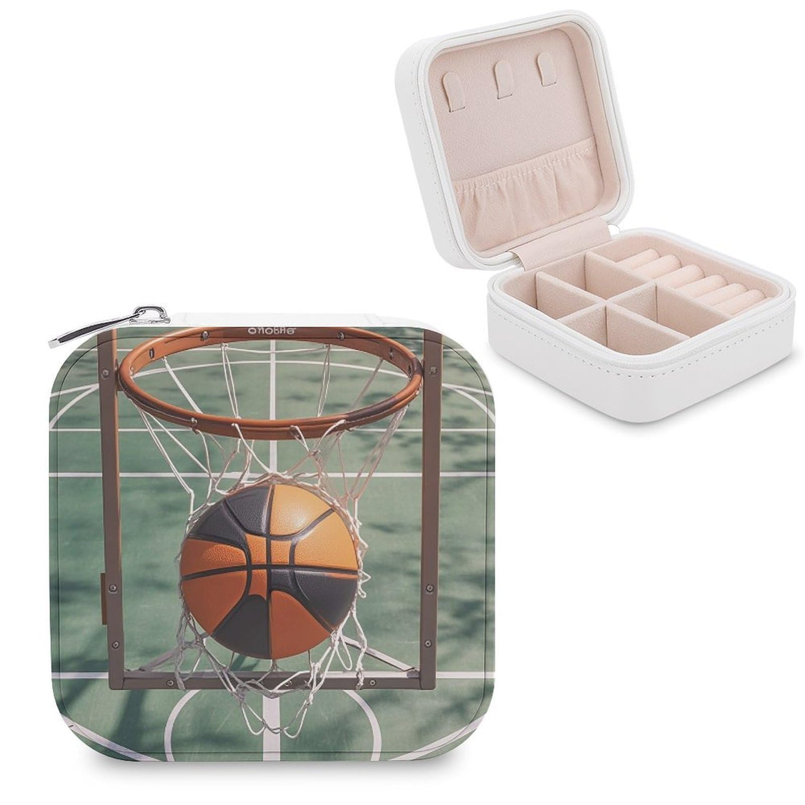 FekiLoot Basketball Jewelry Case Personalized Leather Jewelry Box Mini Travel Jewelry Case Small Portable Jewelry Organizer for Ring Earrings Necklace Bracelet